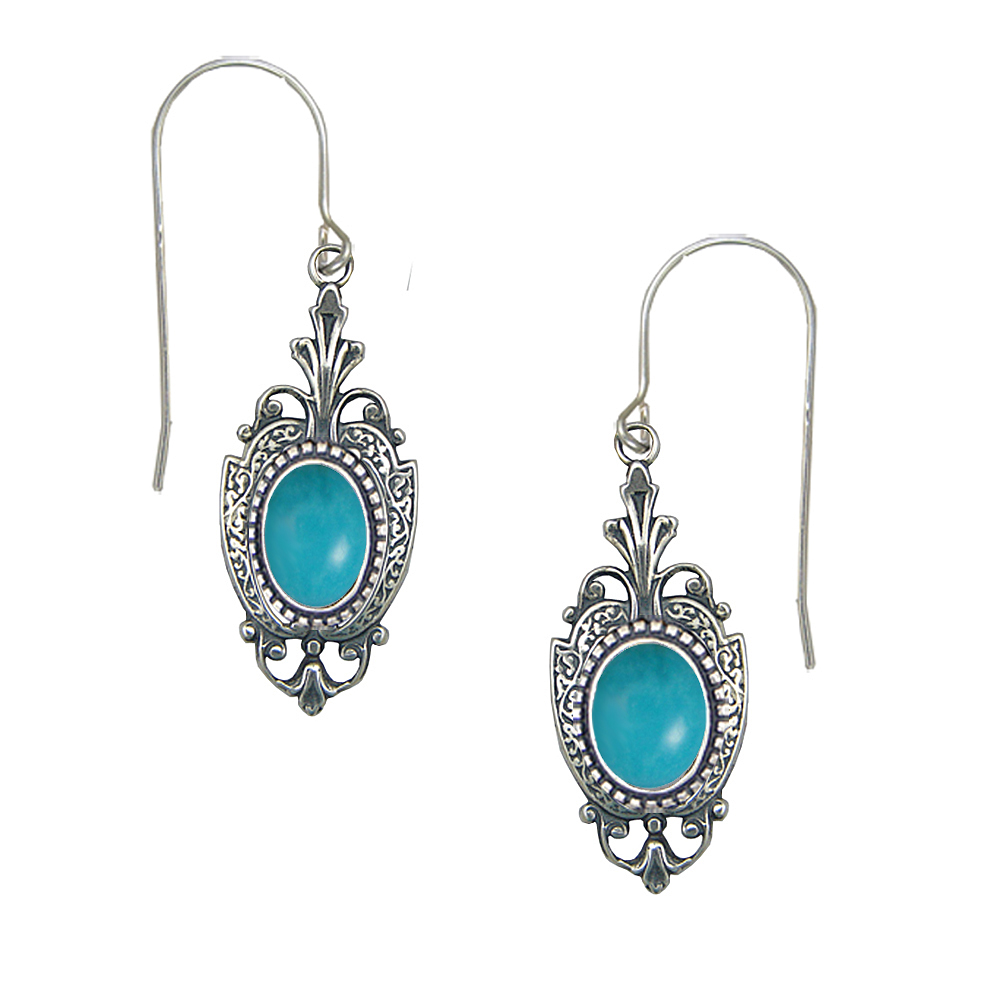 Sterling Silver Victorian Drop Dangle Earrings With Turquoise